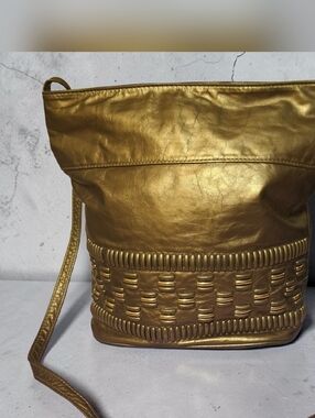 Samir  Metallic Women's Woven Accent Crossbody Bucket Bag